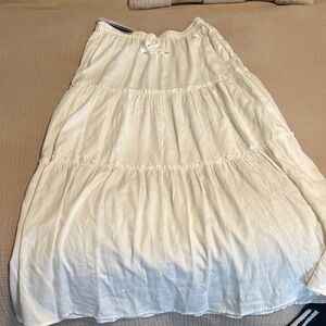 Cream Tiered Maxi Skirt with Elastic Waist